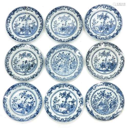 A Series of 9 Blue and White Plates