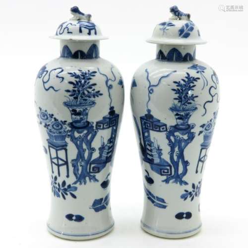 A Pair of Blue and White Decor Vases with Covers