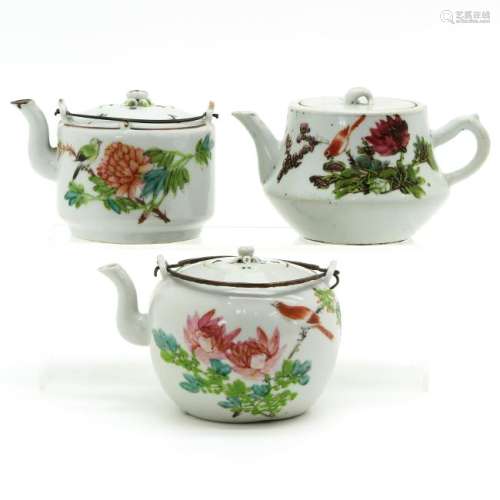 Three Polychrome Decor Teapots