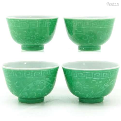 Four Green Glaze Cups