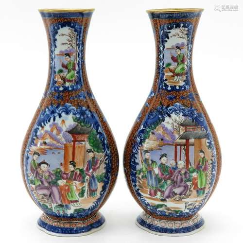 A Pair of Polychrome Decor Vases