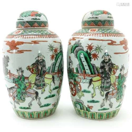 A Pair of Famille Verte Decor Ginger Jars