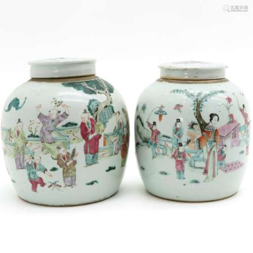A Pair of Famille Rose Decor Ginger Jars
