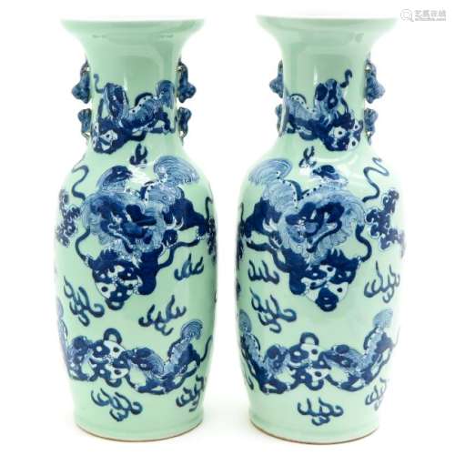 A Pair of Celadon Vases