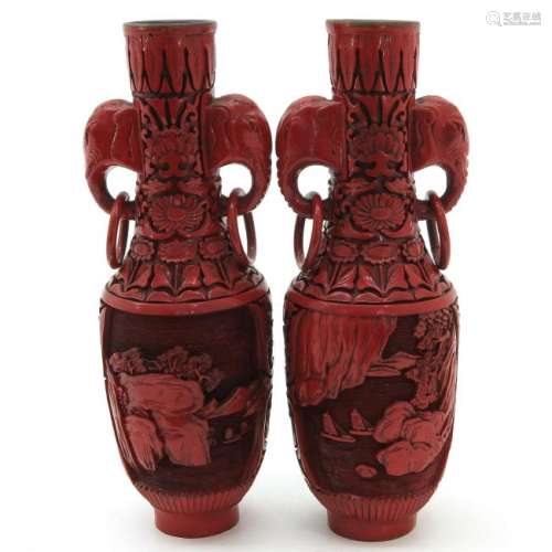 A Pair of Cinnabar Vases
