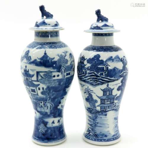 Two Blue and White Garniture Vases