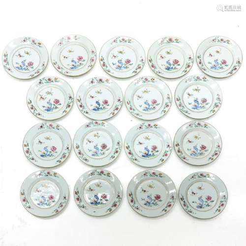 A Series of Seventeen Famille Rose Decor Plates
