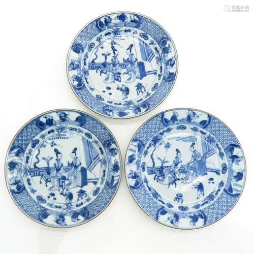 A Series of Three Blue and White Decor Plates