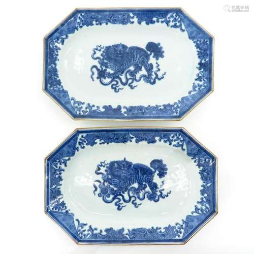 A Pair of Blue and White Decor Platters