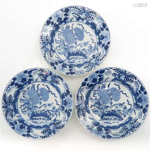 A Series of Three Blue and White Decor Plates