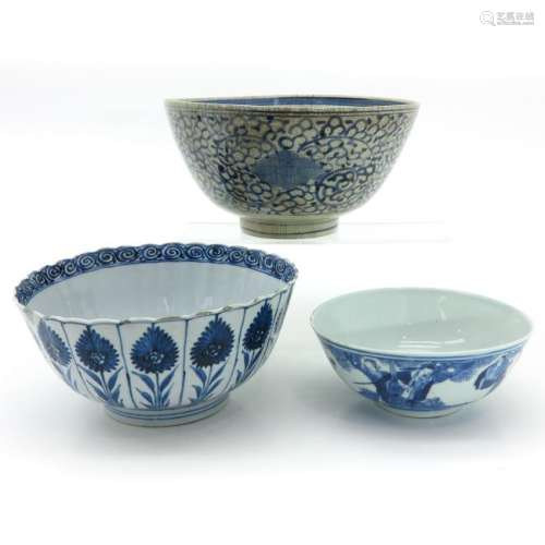 Three Blue and White Decor Bowls