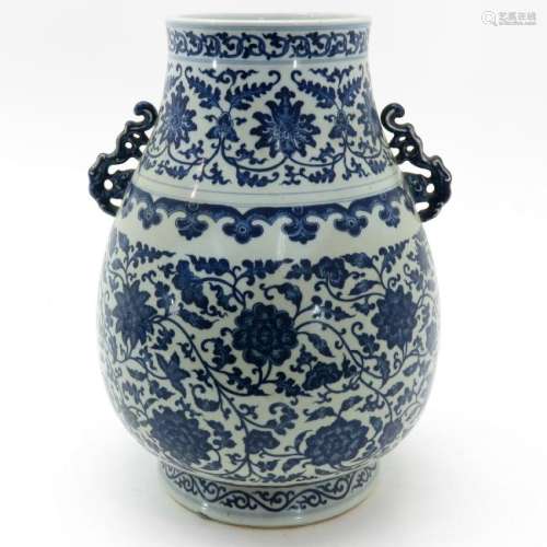 A Large Blue and White Floral Decor Vase