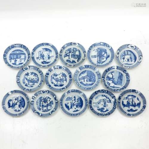A Series of Fourteen Blue and White Decor Plates