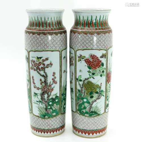 A Pair of Wucai Decor Roll Wagon Vases