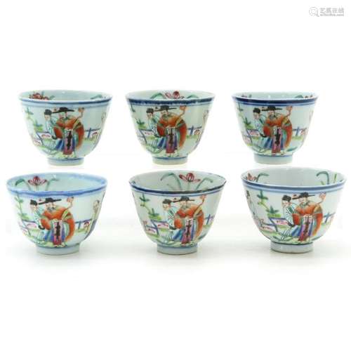 A Series of Six Polychrome Decor Cups