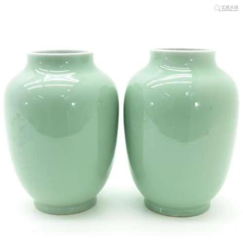 A Pair of Celadon Decor Vases