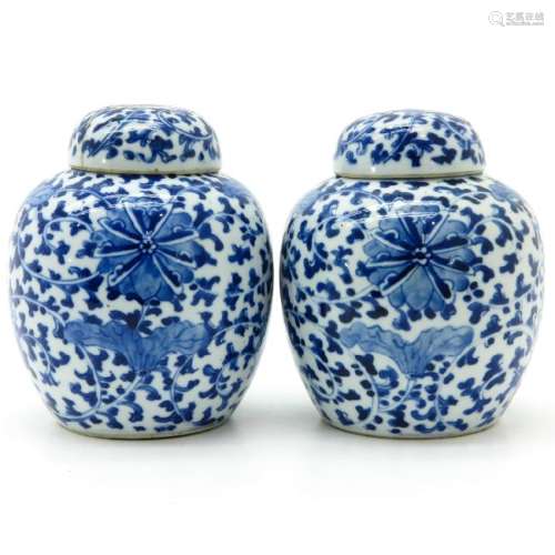 A Pair of Blue and White Decor Ginger Jars