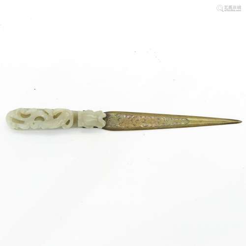 A Carved Jade and Bronze Letter Opener