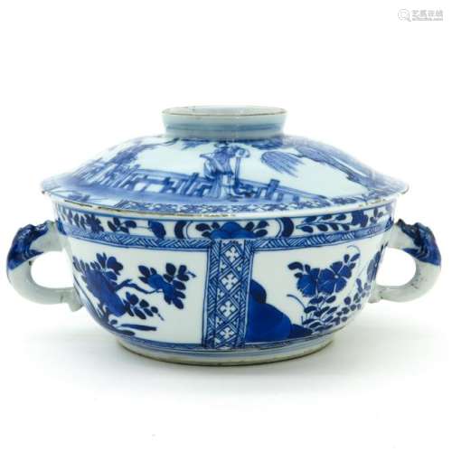 A Blue and White Decor Bowl with Cover
