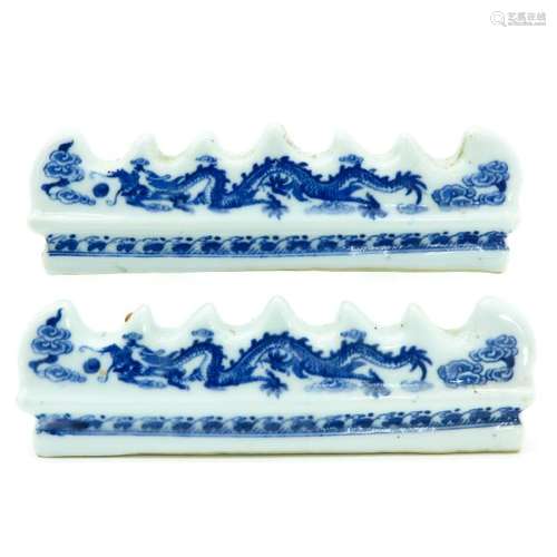 A Pair of Blue and White Pen Holders