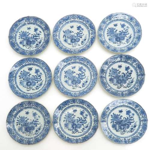 A Series of Nine Blue and White Plates