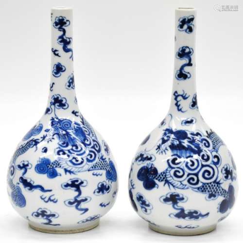 A Pair of Blue and White Decor Vases