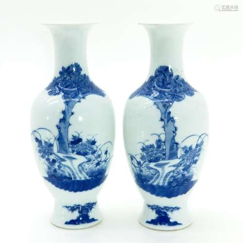 A Pair of Blue and White Decor Vases