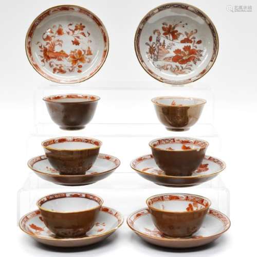 Six Cappuccino Decor Cups and Saucers
