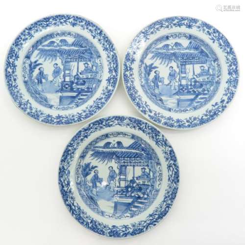 A Series of Three Blue and White Decor Plates