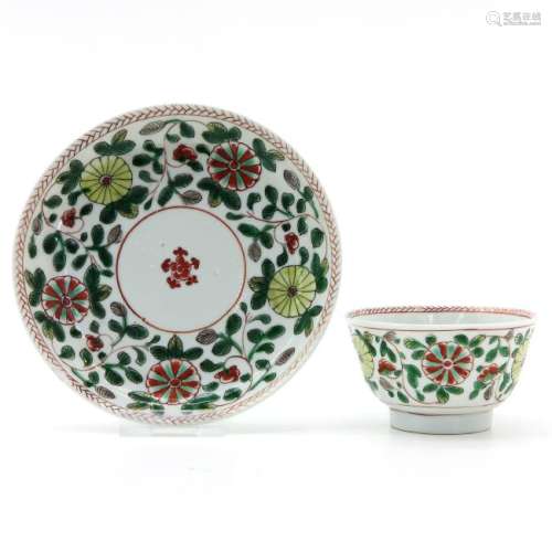 A Famille Verte Decor Cup and Saucer