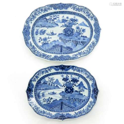 Two Blue and White Decor Serving Platters