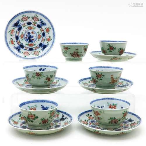 A Series of 6 Polychrome Decor Cups and Saucers