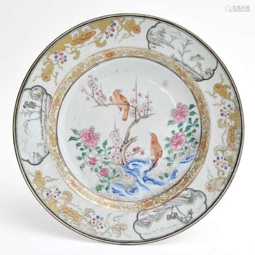 A Grisaille and Famille Rose Decor Plate