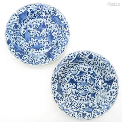 A Pair of Blue and White Decor Bowls