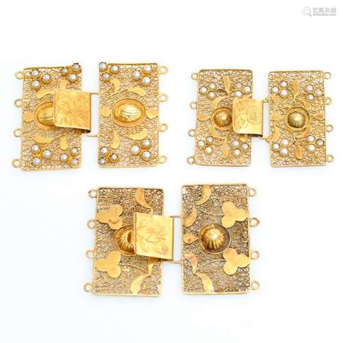 A Set of 3 Gold Zeeuws Clasps