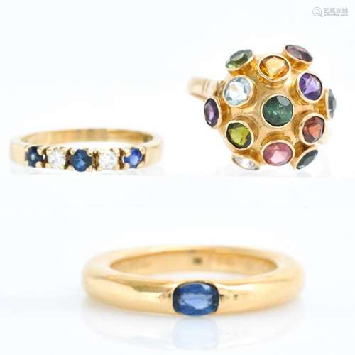 Three Ladies Gemstone Rings Including Cartier