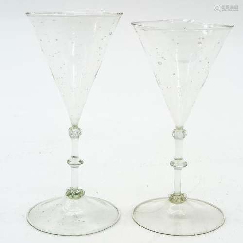 Two Antique Venetian Stemmed Glasses