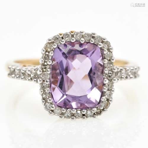 A 9KG Ladies 3 Carat Amethyst and Diamond Ring