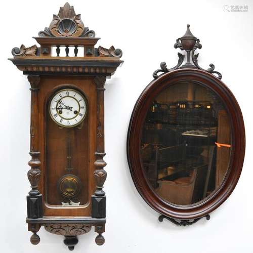 A 19th Century Hanging Wall Mirror and Regulator Clock