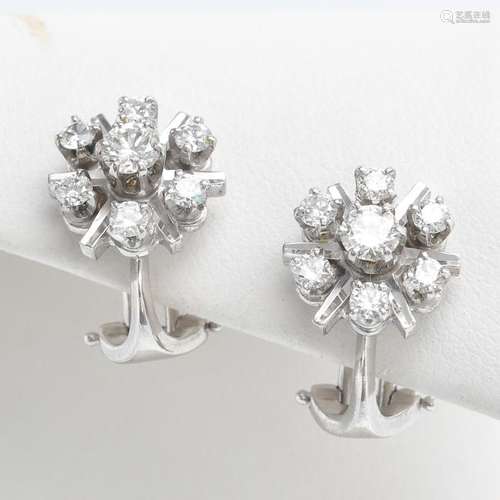 A Pair of 18KWG Diamond Earrings