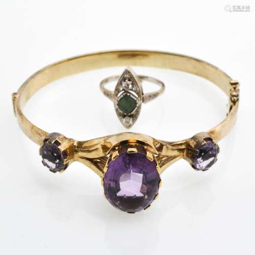 An Amethyst Bracelet and 14KG Art Deco Ring