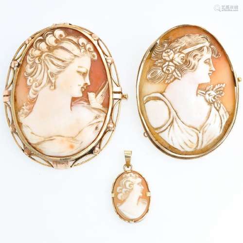 Three Pieces of Cameo Jewelry