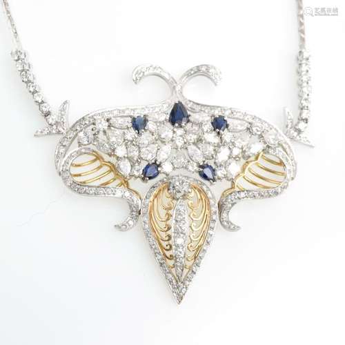 A Fine 18KWG Sapphire & Diamond Necklace Circa 5.5 CTW