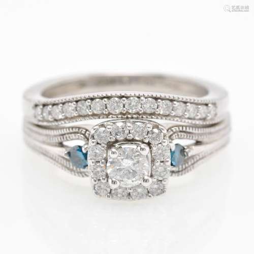 A 10KG Diamond Band & Engagement Ring with Blue Diamond