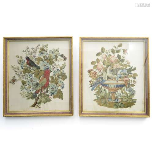 Two Framed Antique Embroidered Works Circa 1850