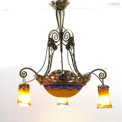 A Signed Art Nouveau Muller Freres Luneville Chandelier