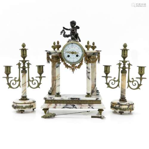 A 19th Century Three Piece Clock Set Signed A. Pierart