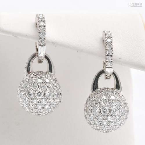 A Pair of 18KWG Pave Diamond Earring Approx. 4.28 CTW