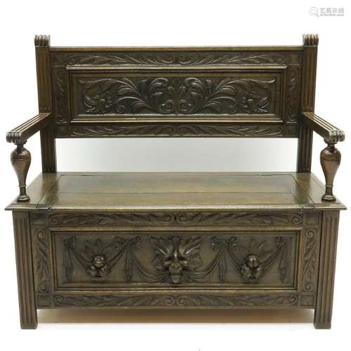 A 19th Century Nicely Carved Hall Bench