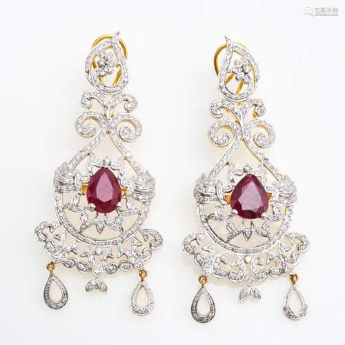 A Pair of 18KG Diamond and Ruby Earrings